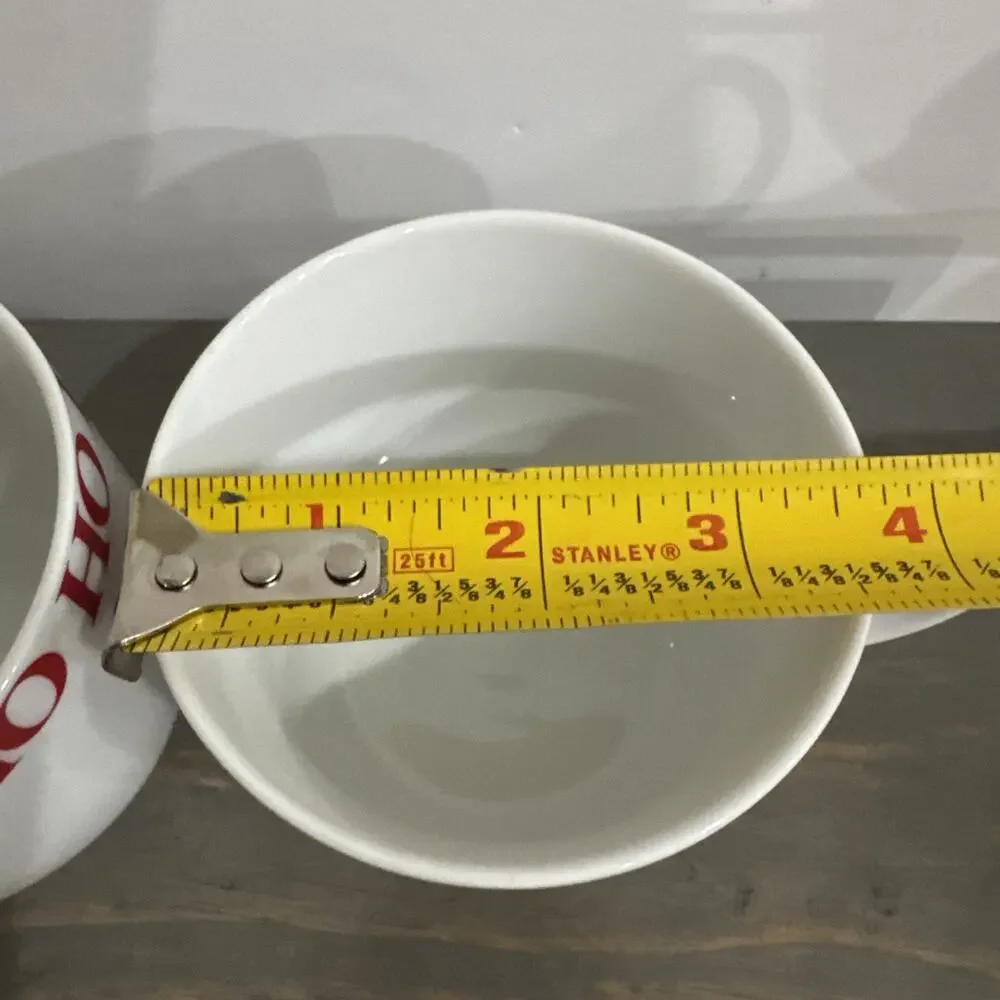 Crate & Barrel “HO HO HO” 12oz Mug Cup Red White Christmas Set Of 2